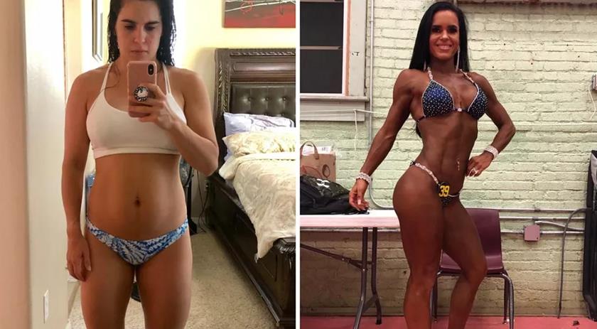 Rotina de treino e dieta de Priscilla resultou em mudanças no corpo para competir como atleta de fisiculturismo nos EUA - Foto: Arquivo pessoal